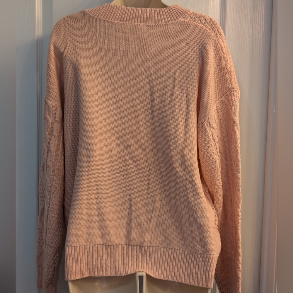 So Me Pink Cable Knit Sweater with Floral Embroidery Size Medium - Picture 3 of 7
